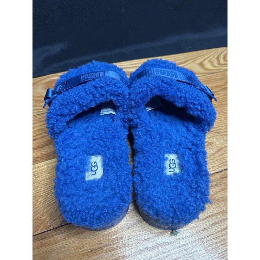 UGG Classic Blue Fluffita Sheepskin Slippers Platform Slides Sandals Sz 8 Womens - Picture 2 of 6